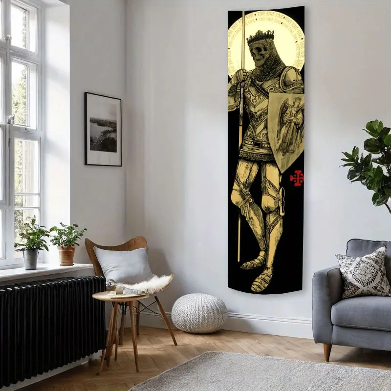 VIKAMA Skull Knight Armor Art Vertical Tapestry Wall Hanging for Bedroom Room Art Cozy Aesthetic Retro Stylish Home Decor