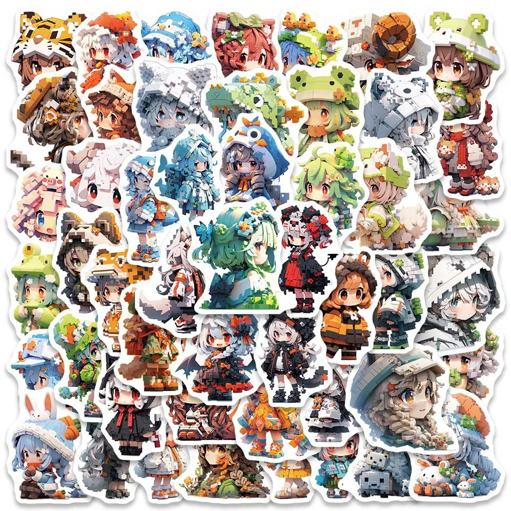 50pcs Pixel Style Qversion Girl Stickers Pack Laptop Stationery Phone Journal Accessories Cute Things Sticker Aesthetic Diy