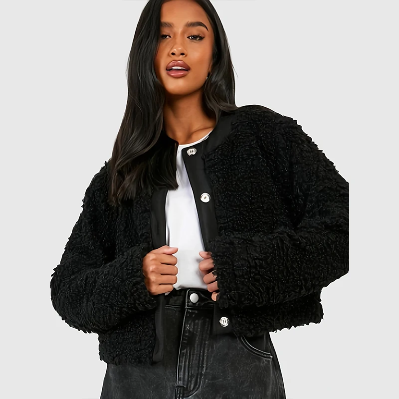 

Warm Plush Coat Fashion Cropped Jacket Coat Vintage Long Sleeve Female Outerwear Chic Tops Autumn Winter Chic Female Outerwear
