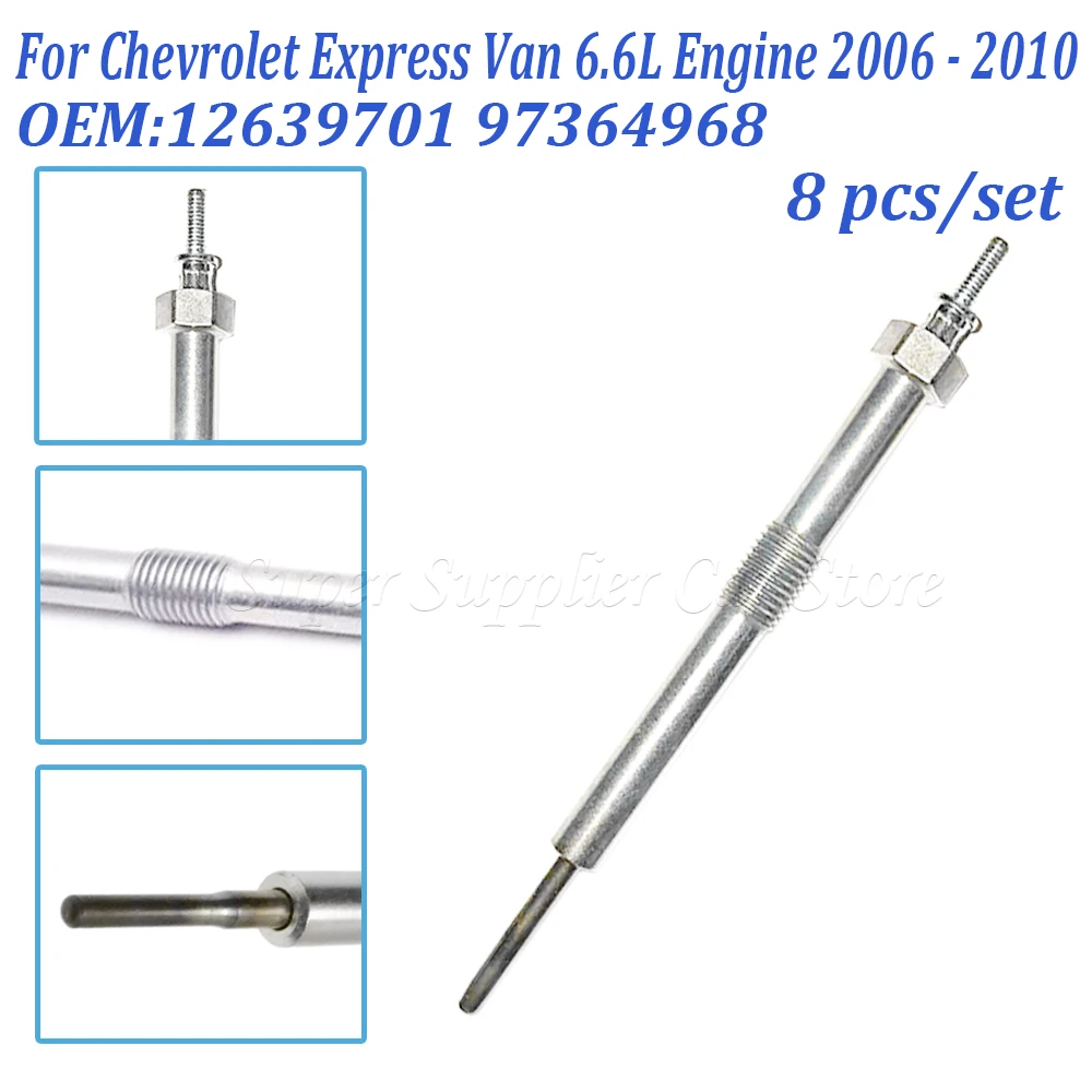 

Set of 8 New Glow Plugs 12639701 97364968 Fits For GM LMM LML LBZ Silverado Sierra Duramax 6.6L Diesel
