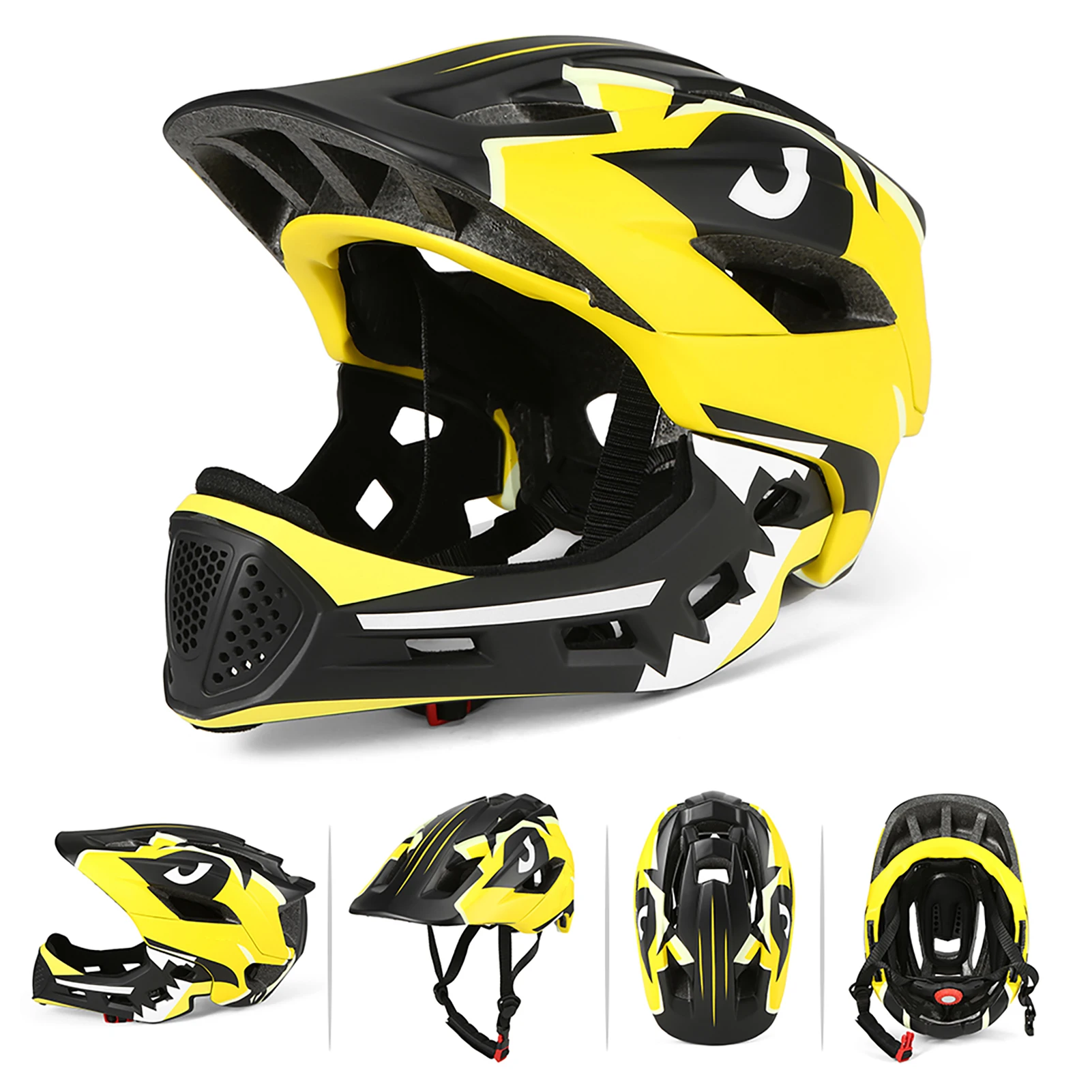 Draagbare, afneembare kinderhelm voor het hele gezicht, geschikt voor sporten, fietsen, skateboarden en rolschaatsen.