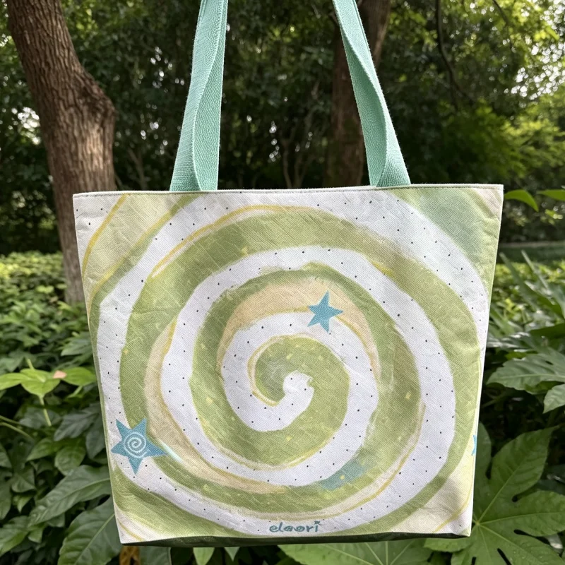Double-sided Print Shoulder Bag Fresh Cute Apple Clock Pattern Women Lightweight Large Capacity Tote Bag Durable Shopping Bag
