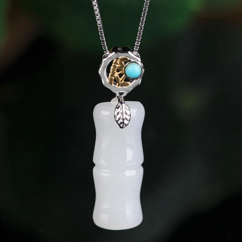 

With Certificate of Appraisal New Chinese Style Gold and Silver Color Separation Green Pine Bamboo Section Hetian Jade Pendant F
