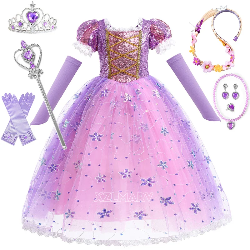 Vestido de Rapunzel para niña, disfraz de princesa para carnaval, traje de fiesta de cumpleaños, ropa de 2 a 10 años