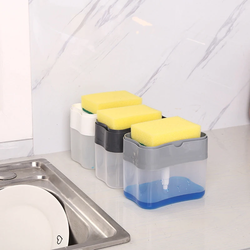 Dispenser di sapone per piatti per cucina, Dispenser di sapone liquido Dispenser da cucina con portaspugna, Dispenser per pompa di sapone in spugna Caddy