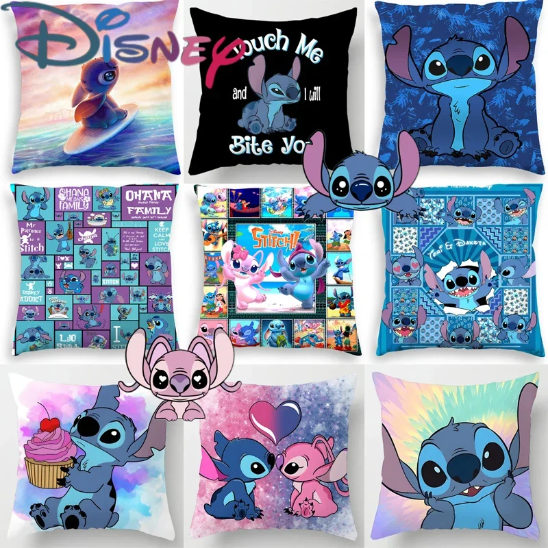 Disney-funda de almohada de Lilo & Stitch, 45x45cm, bonita figura de Anime, decoración Interior de habitación de niños, regalos