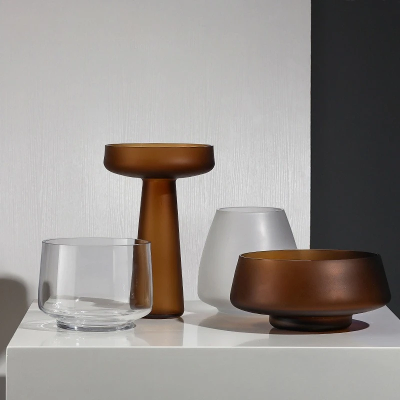 Creative Frosted Glass Stem Vase Dual-use as Candle Holder, Modern Minimalist Home Decoration for Living Room Hallway Tabletop