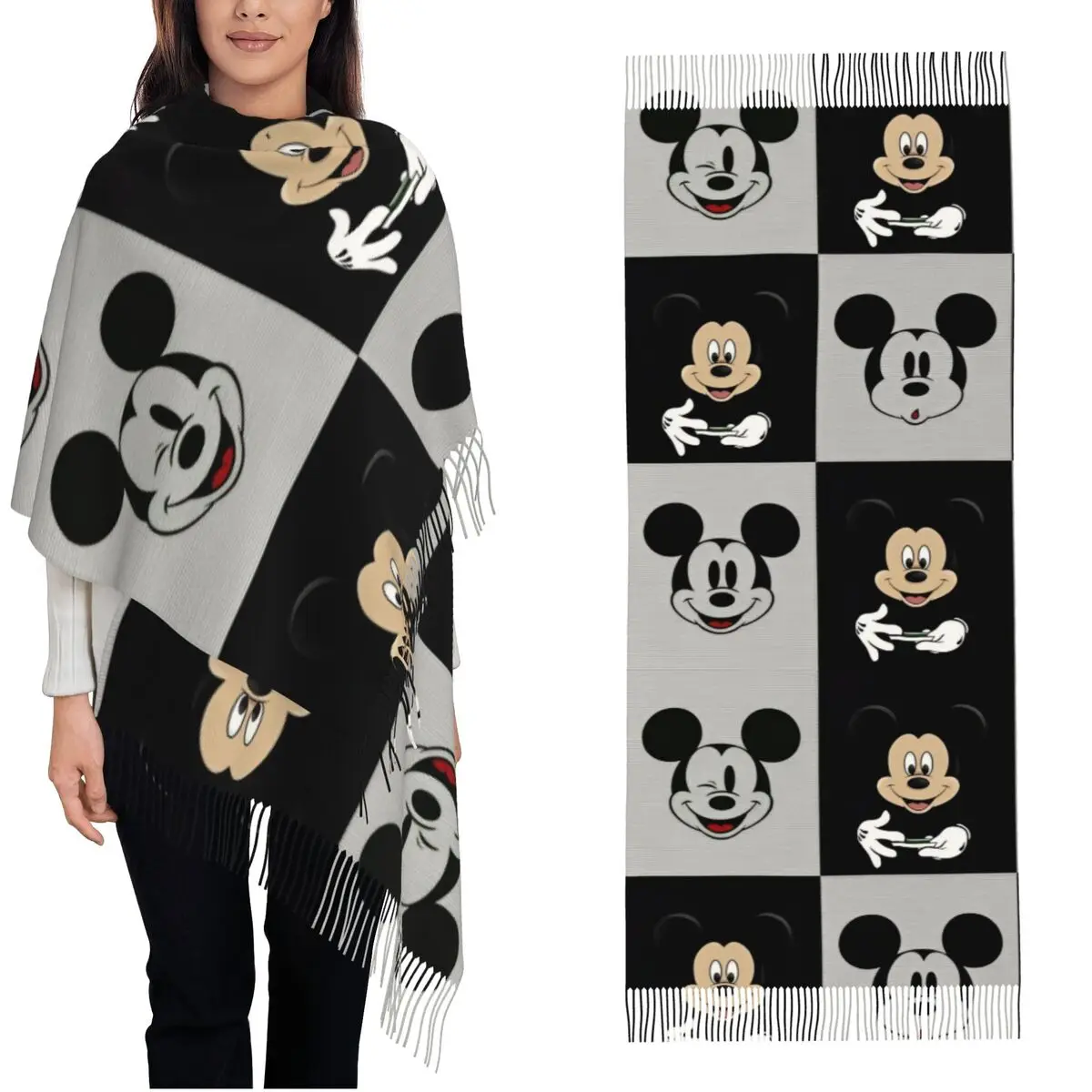 Womens Disney Mickey Mouse Head Cashmere Scarf Large Pashmina Shawls and Wraps Scarves forDaily Wear