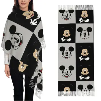 Bufanda de cachemira con cabeza de Mickey Mouse de Disney para mujer, chales y chales de Pashmina grandes, bufandas para uso diario