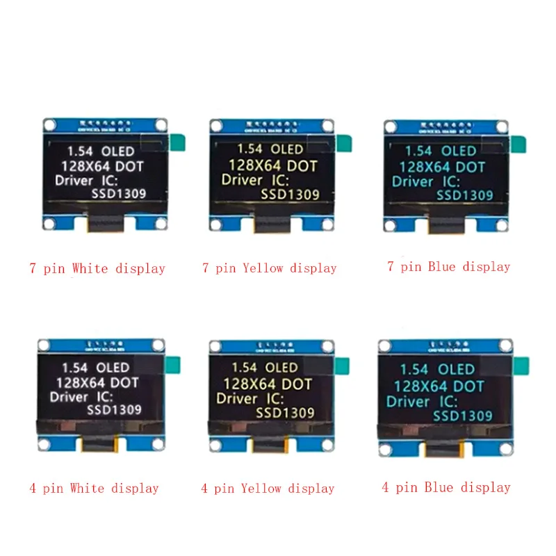 1.54 Inch OLED LCD Display Screen Module Resolution 128 * 64 SPI/IIC Interface SSD1309 Driver 4/7 Pin Weld Blue /White/Yellow