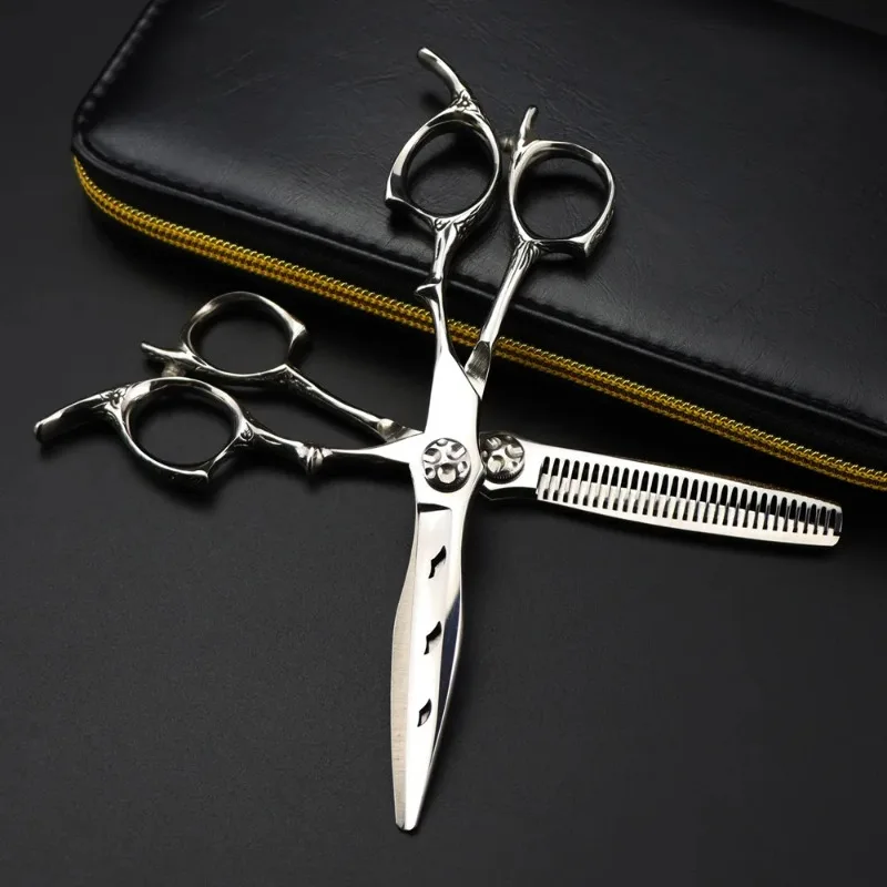 Customize Logo Japan 440c 6 '' Upscale Scissor Hollow Hair Scissors Cutting Barber Haircut Thinning Shears Hairdresser Scissors