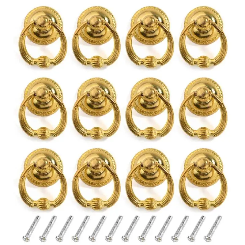 12 Pcs/set Vintage Pull Handle Knob for Kitchen Cabinet Cupboard Dressers Door Wardrobe with Drawer Ring (3 Colors)