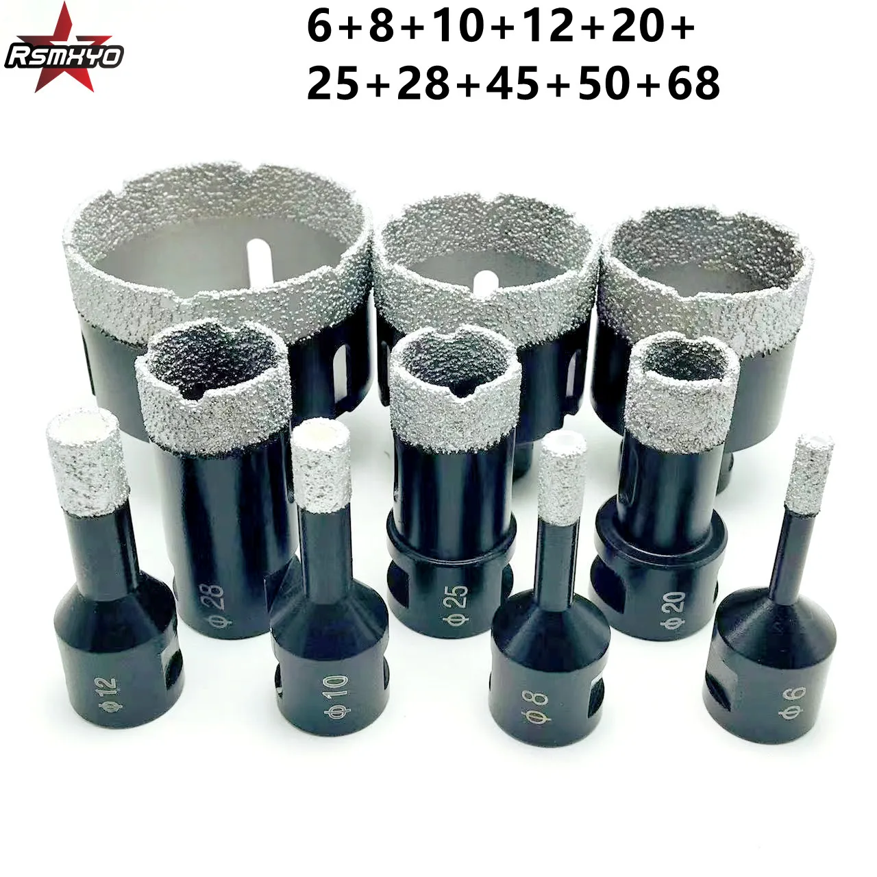 

RSMXYO 10 Pcs Dry Drill M14 Thread Brazing Hole Saw Set Porcelain Tiles Crowns Granite Marble vitrified tile Drill Bits Tools