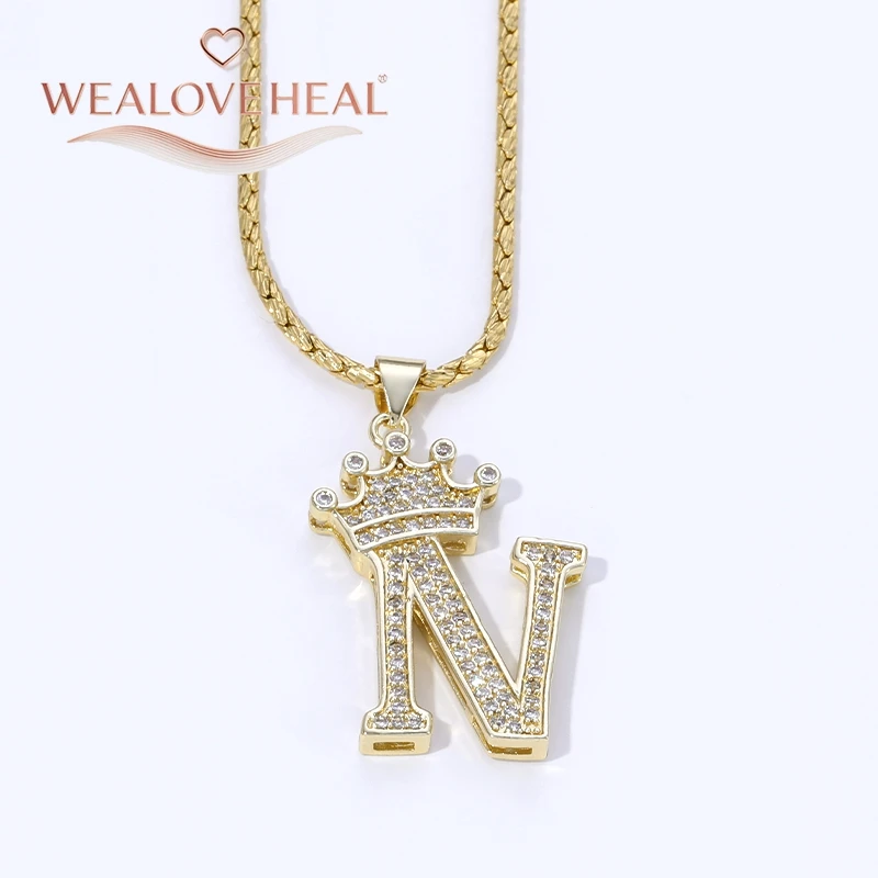 18K Vergoldete A-Z Kronen-Initial-Halskette, Iced Out CZ 26 Buchstaben-Anhänger-Kette, Personalisierter Hip-Hop-Schmuck Geschenk für Ihn und Sie – Detail 32