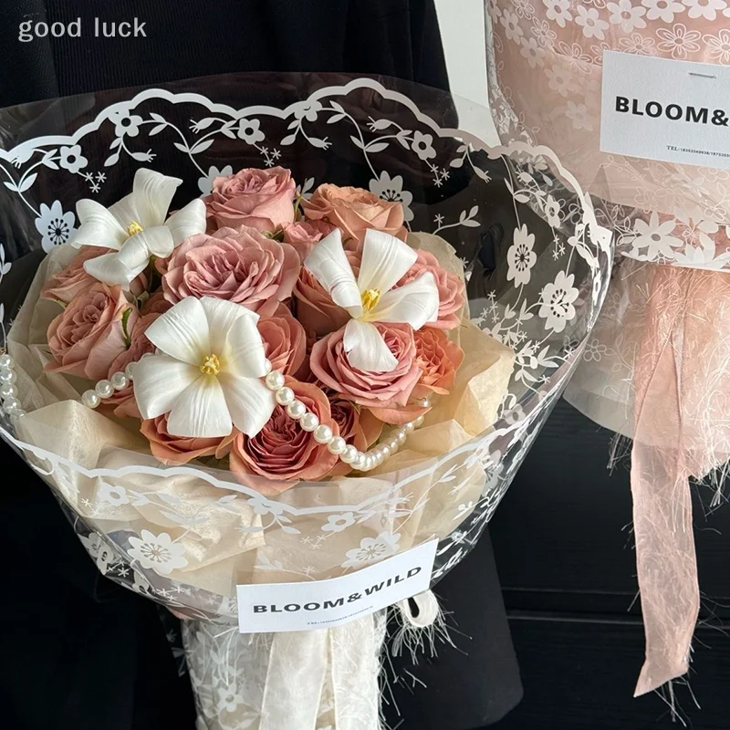 Papel de embrulho de flores transparente, 20 peças, renda, papel de embalagem de flores, à prova d'água, buquê de presente transparente, suprimentos de embalagem decorativa