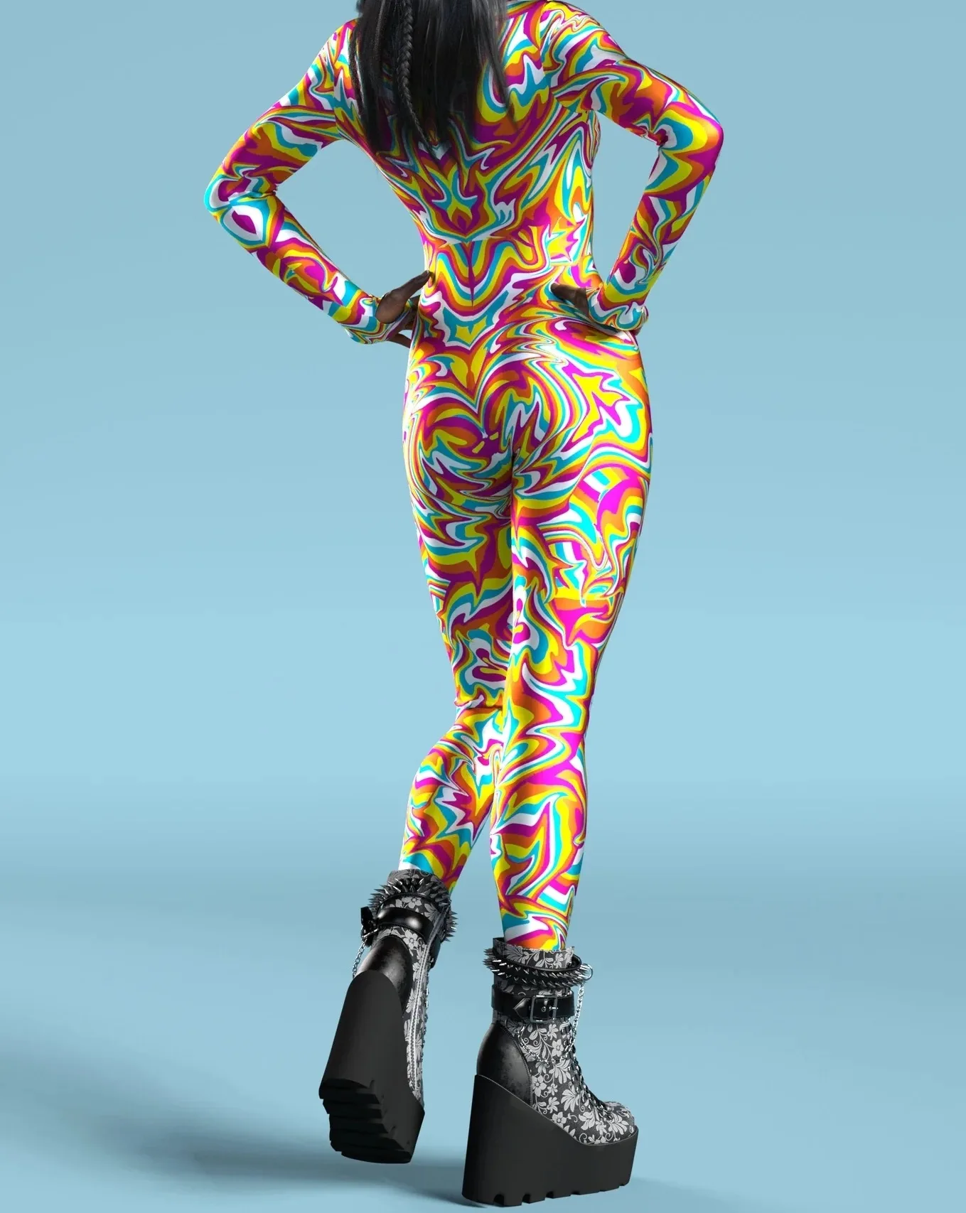 Bunter Regenbogen Abstrakte Geometrie Aerial Yoga Anzug Damen Enger Jumpsuit Karneval Urlaub Party Cosplay Kostüme Ausgefallener Bodysuit – Detail 8