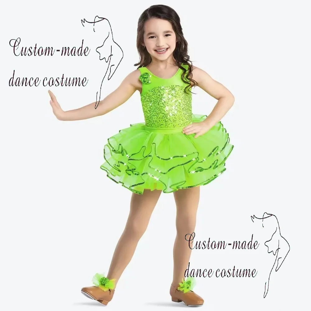 

Новый детский костюм для выступлений, наряд для сценического шоу, пышное тюлевое платье для фестиваля и соревнований с пайетками, милое современное платье