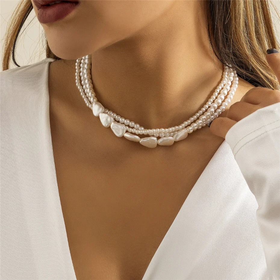 Elegante mehr schicht ige Imitation perlenkette für Frauen Vintage Hochzeit Mode Aussage Halsreif Kragen Schmuck Party Geschenk – Detail 5
