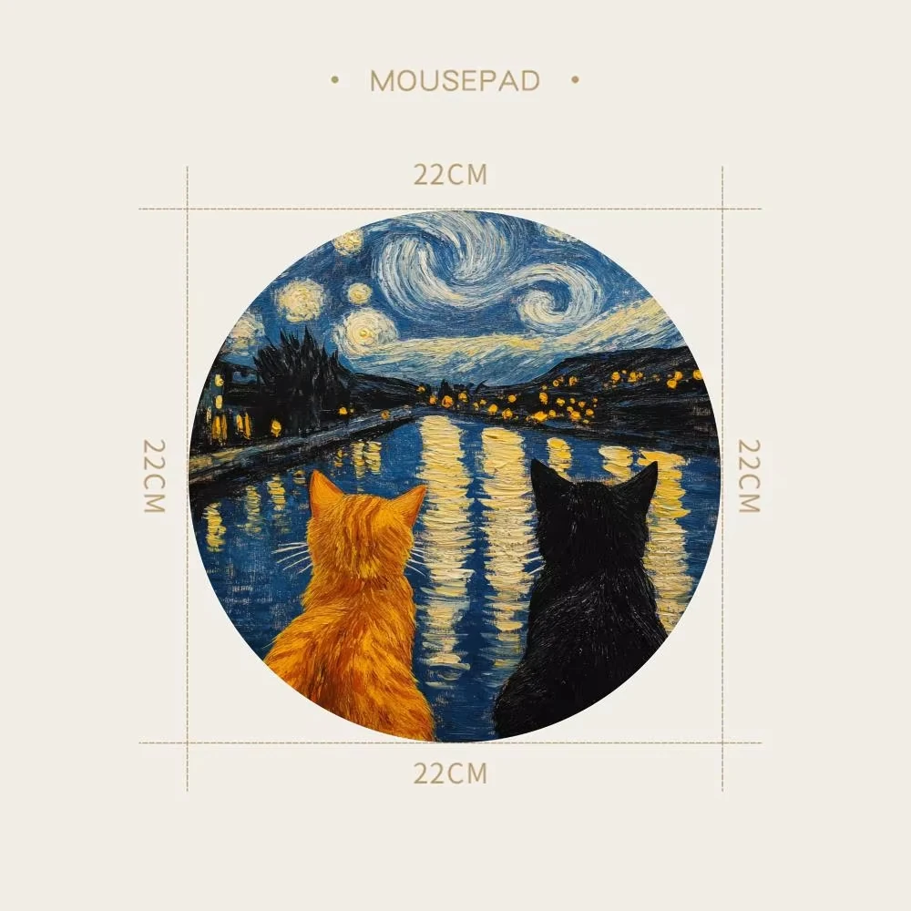 Cute Cats Mouse Pad Vintage Starry Night Gaming Accessories Mousepad Van Gogh Mouse Mat Gamer Computer Desk Mousemats 20x20cm