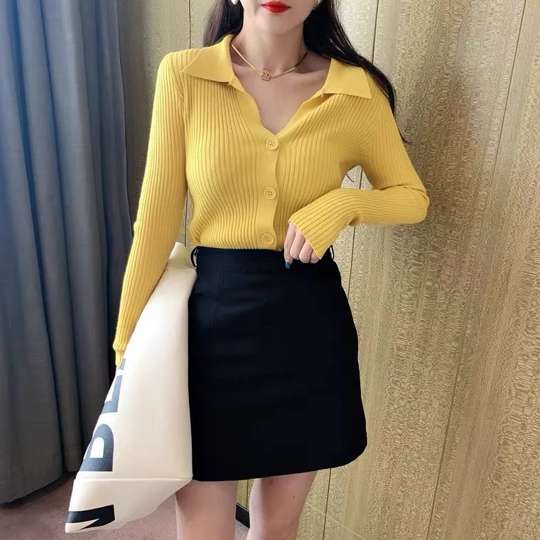 

Slim Fit V-Ne Свитер с лацканами Базовый слой Трикотаж Street Sle Цвет ор Длина Обычная све Long Sve Осенняя одежда