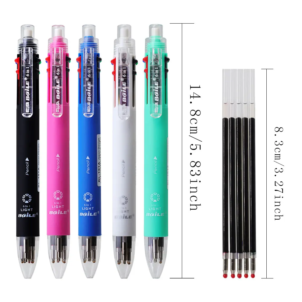 3 Teile/satz 6 In 1 Kugelschreiber Set 5 Farbe 0,7mm Stift Minen Und 0,5mm Automatische Bleistift für Schule Schreiben Büro Liefert – Detail 1