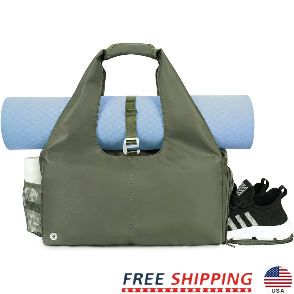 

Yoga Gym Bag Women with Shoe Compartment Wet Dry Storage Adjustable Mat Holder Travel Fitness Tote