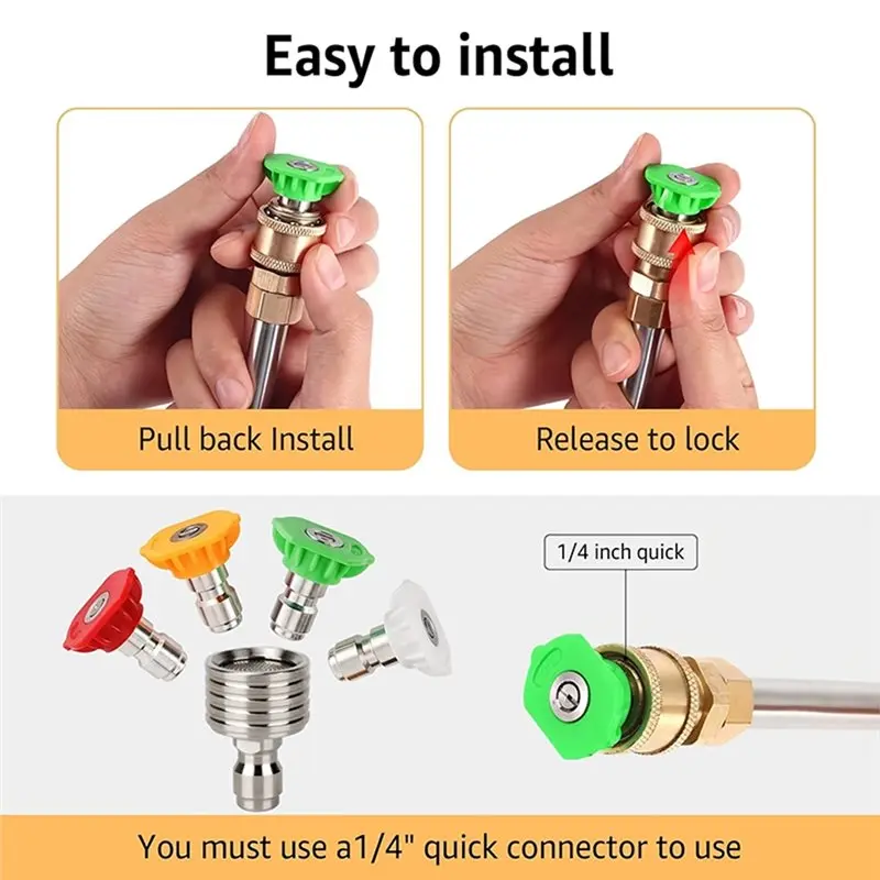Pressure Washer Adapter Kit Quick Connect Set With 4 Color Nozzles And Stainless Steel Spray Nozzles For Karcher K2-K7-Hot