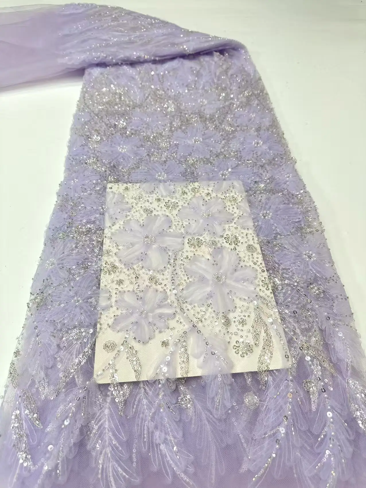 African Lace Fabric with Sequins And Beads Embroidered French Mesh Tulle for Nigerian Wedding Dresses Groom Material Hot Sale