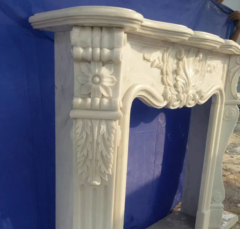 Carved Natural Stone Fireplace Mantel Marble Living Room Decorative Custom Made Chimneypiece Surround Frame