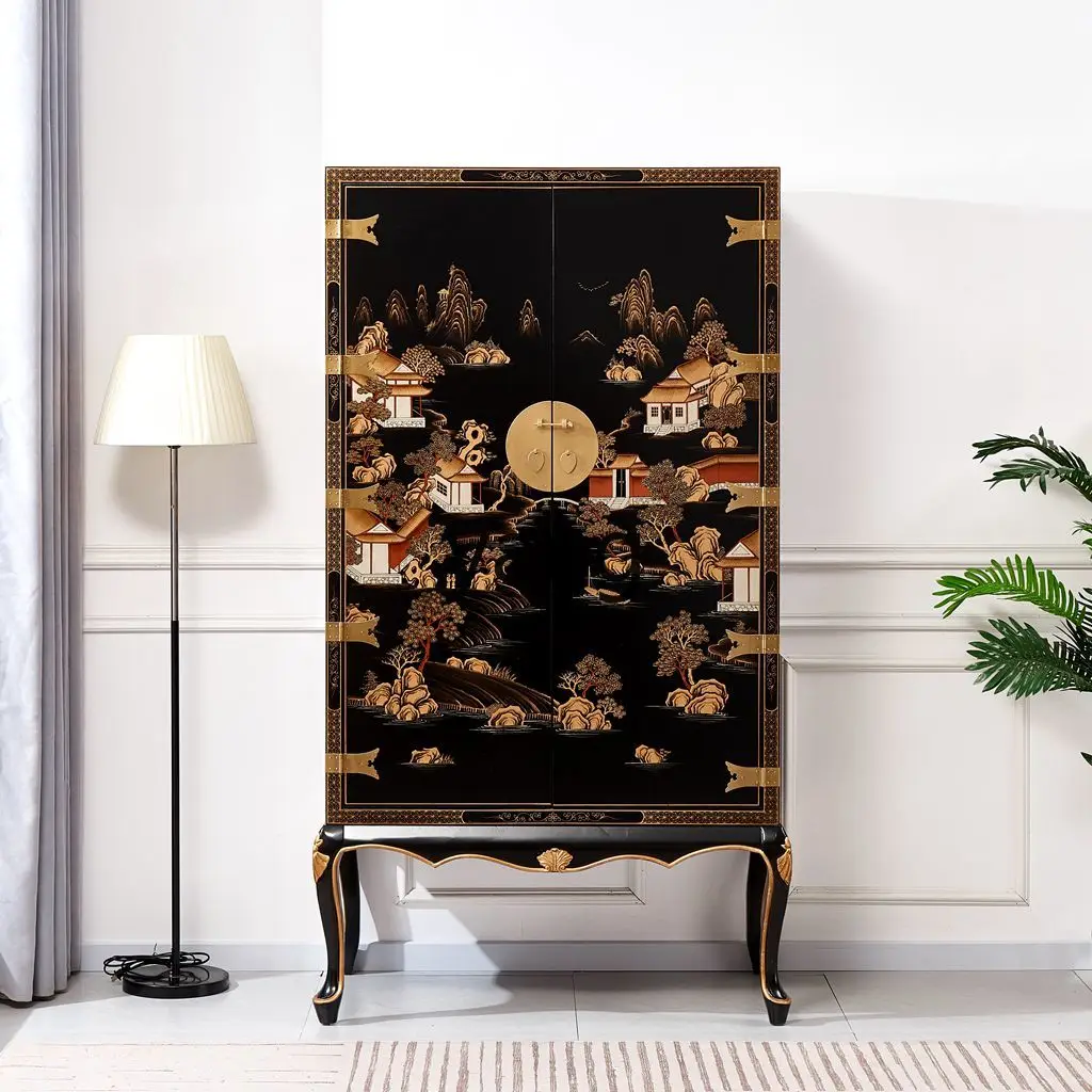 LH Chinese hand-painted shoe cabinet dining side porch storage decorative cabinet camphor wood wardrobe