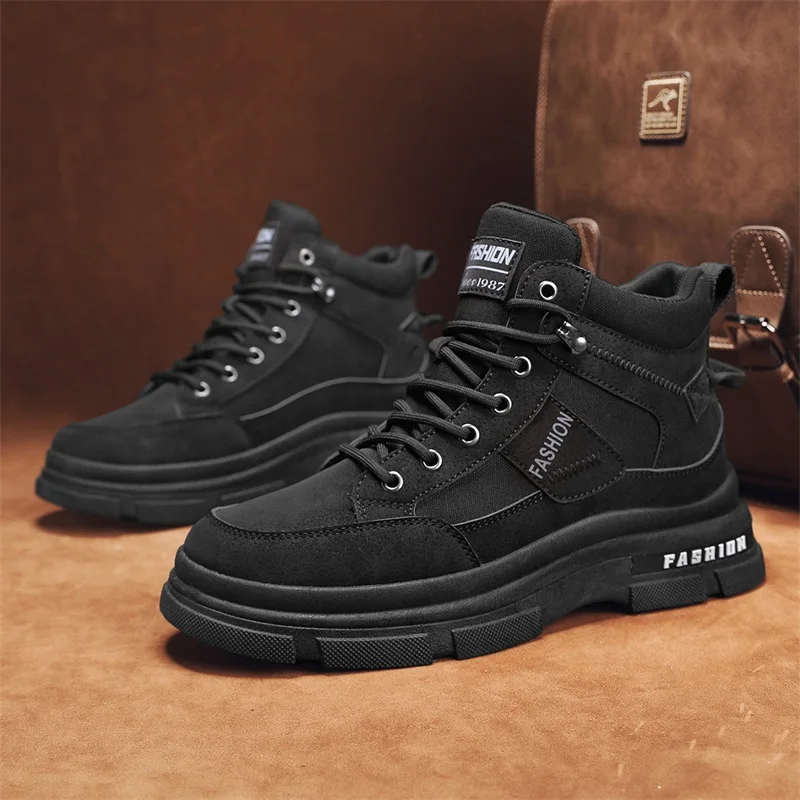 

Мужская спортивная обувь, высокие износостойкие удобные осенние уличные кроссовки на плоской подошве, осенние повседневные прогулочные туфли на толстой подошве для мужчин