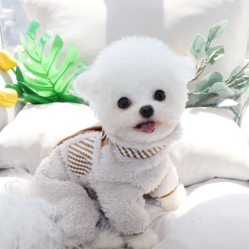 Pet Dog Winter Cotton Coat Dog Warm Four legged Clothing Teddy Zipper Coat Plush Dog Clothes Thickened One Piece Clothes