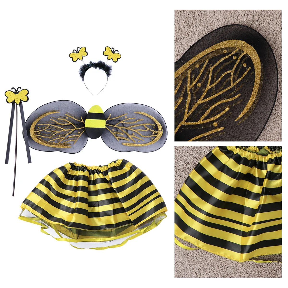 

4 шт., комплект юбки-пачки феи, костюм пчелы, повязка на голову, наряд принцессы для девочек, костюм пчелы для косплея на день рождения, костюм феи