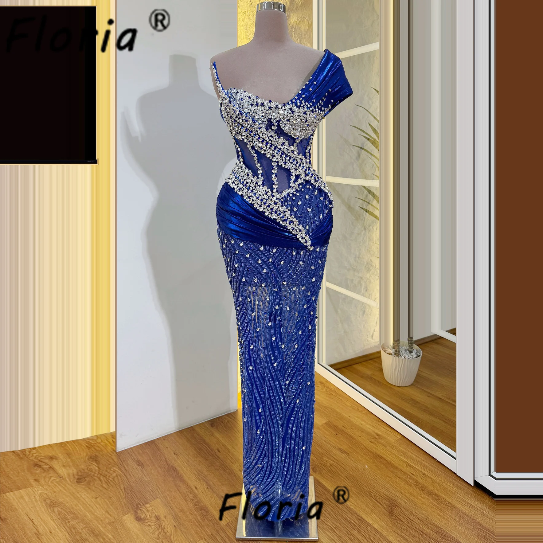 فساتين لحضور الحفلات الموسيقية مصنوعة يدويًا بأحجار مطرزة باللون الأزرق والكريستال اللامع حورية البحر مناسبة رسمية للسهرات رداء السهرة مخصص