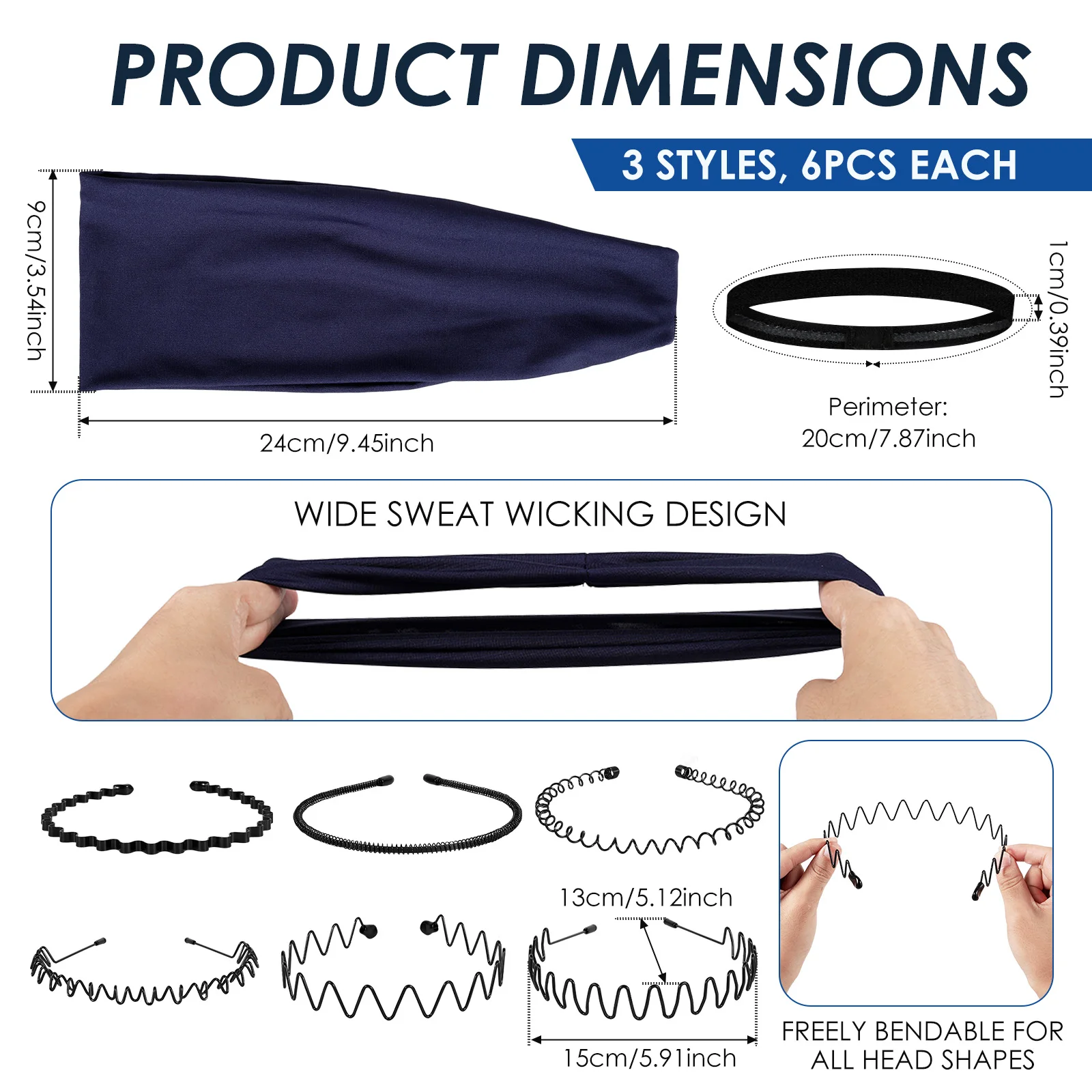 18 Pack Sports Headbands for Women and Men Moisture Wicking Multi-functional Sweat Hair Band for Workout Running Cycling Yoga