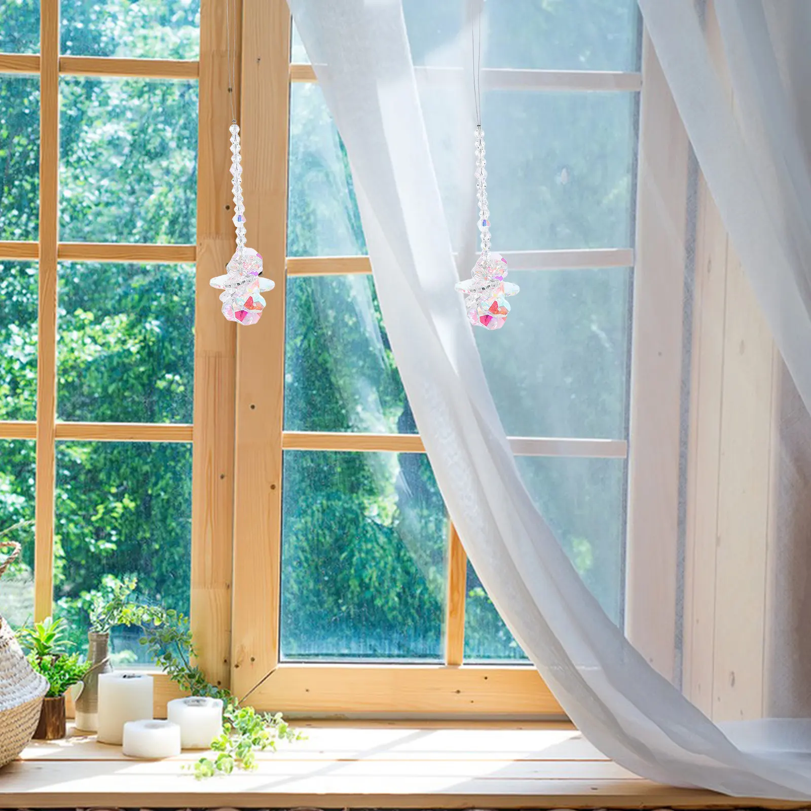 2Pcs Crystal Sun Catcher for Windows Flower Design Hanging Prism Ornament Brightens Room with Colorful Light Display Indoor