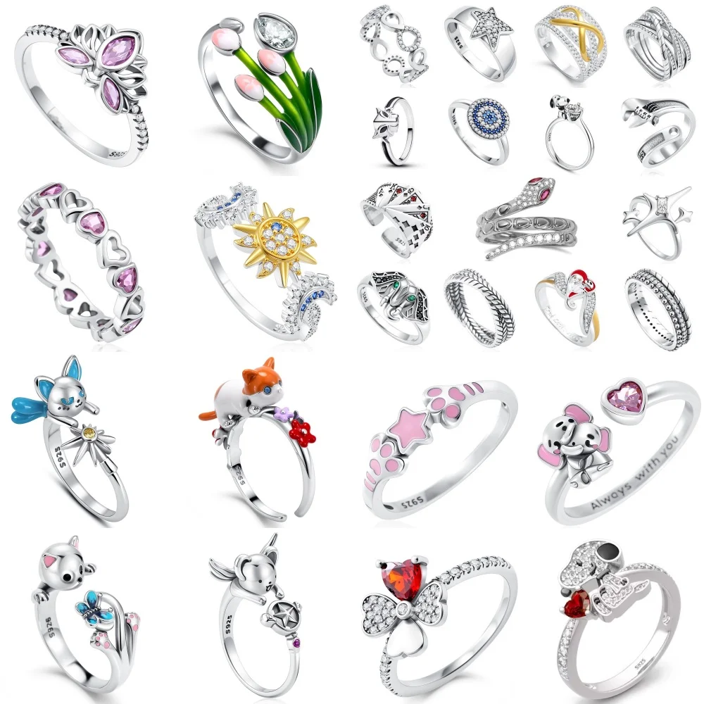 

Женское кольцо из серебра 925 пробы с котом и красным клевером, новые рождественские подарочные кольца, подходящие для любого случая, подарок на день рождения своими руками