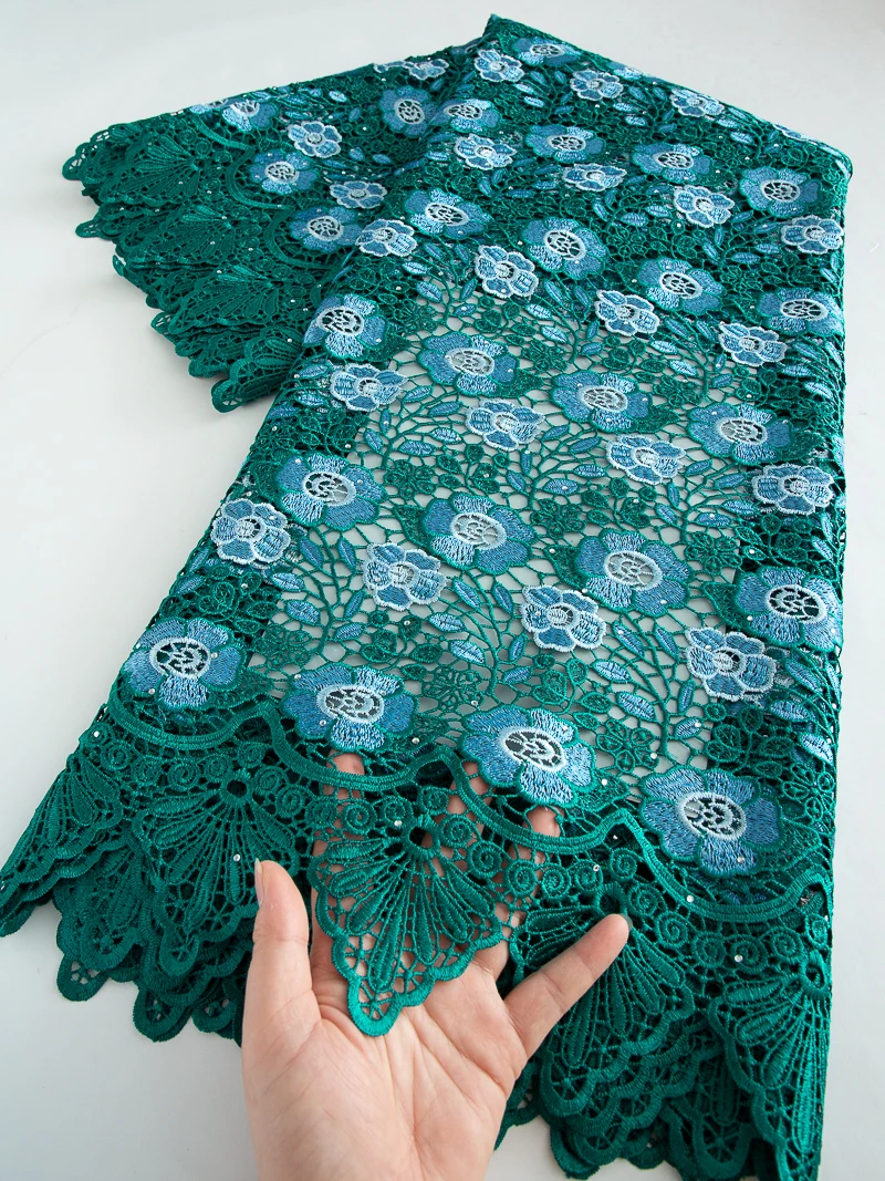 

Нигерийское водорастворимое кружево и ткань с блестками, африканский гипюровый шнур, кружевная ткань, платья с вышивкой для женщин, последние, 5 ярдов 4637