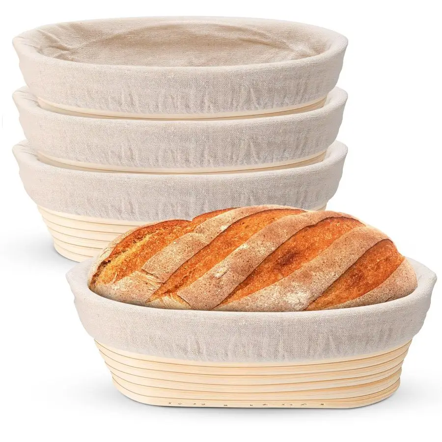 

Набор из 4 корзин для расстойки теста для хлеба на закваске, овальные чаши для расстойки теста 10 дюймов, принадлежности для выпечки хлеба на закваске для пекарей, ручная работа