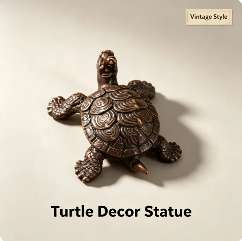 Vintage Turtle Decorative Figurine Resin Animal Statue Bronze Tone Craft Ornament for Home Office Desktop Shelf Display Decor