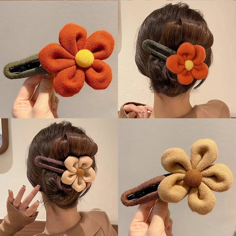 Pinza para el pelo para mujer, tocado elegante y dulce, accesorios para el cabello, regalo para otoño e invierno, pinza para el pelo trasera con cabeza de flor grande, horquillas de moda