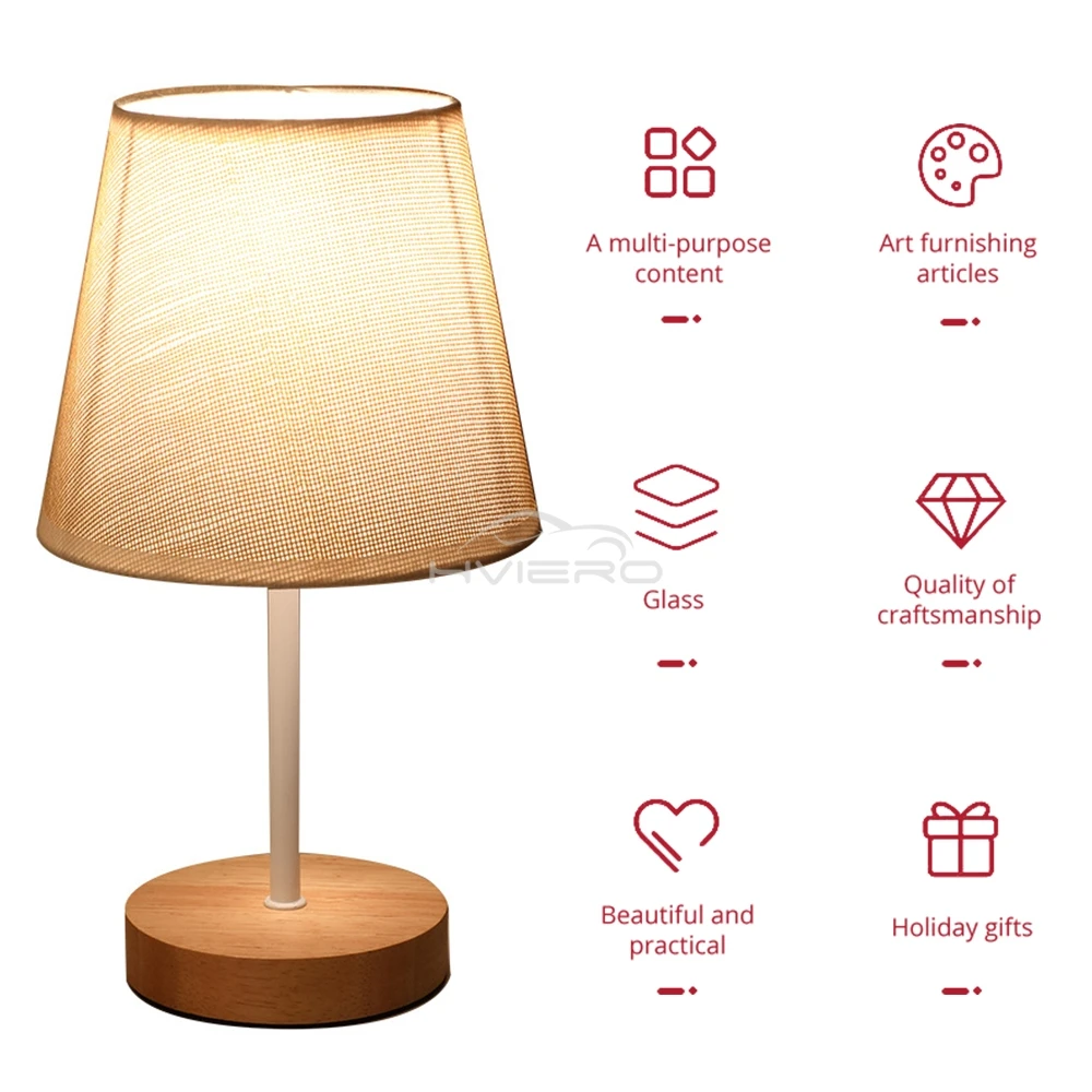 Solid Wood Cloth Desk Lamps Led Decorative Bedroom Living Room Study Simple Creative Remote Control Atmosphere Small Night Light