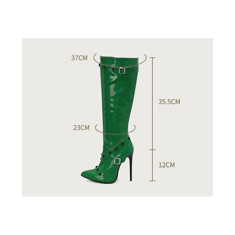 REAVE CAT Sexy Stiletto 12cm High Heel Over Knee Boots Rivets Leather Zip Party Big Size 45 46 47 48 US16 US17 Red Green Purple