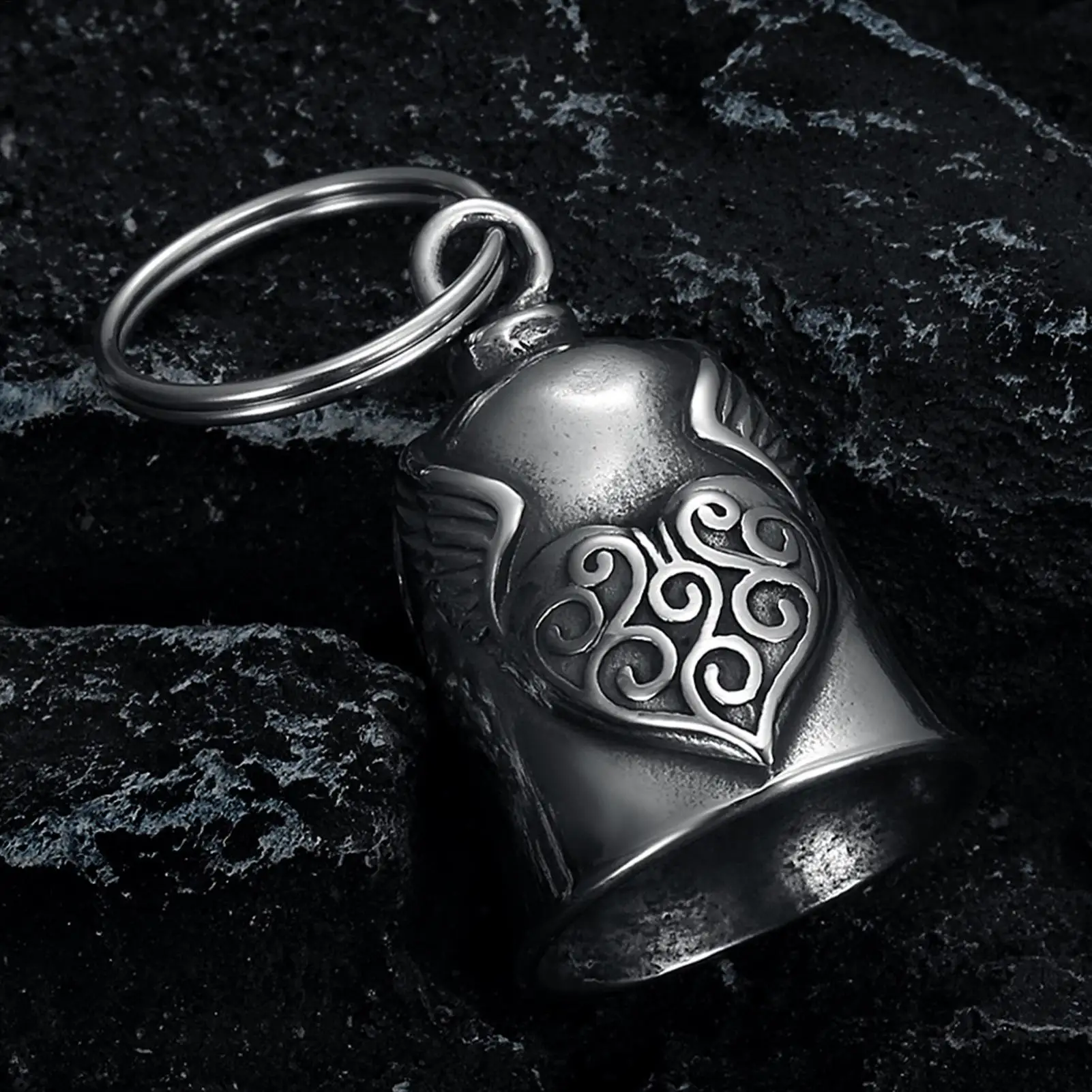 Heart Wing Motorcycle Bell Pendant Heart Lucky Bell style riding Bell Good Luck Bell Retro Motorcycle Safety Bell decoration image 4