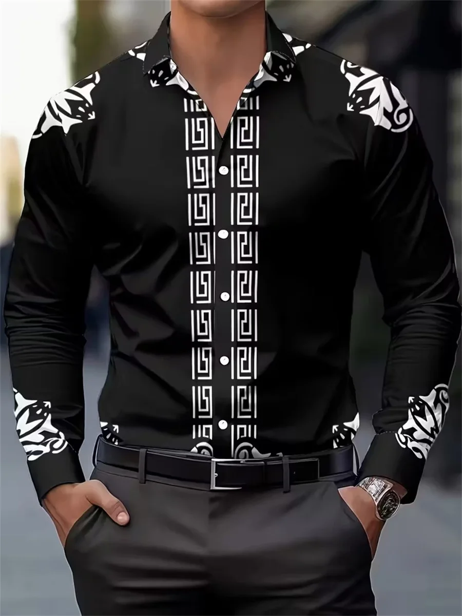 

12 Colors Men's Shirt Geometric Pattern Print Long-Sleeve Shirt Slim Fit Fashion Casual Shirt Men's Trendy Top Sizes S-6XL