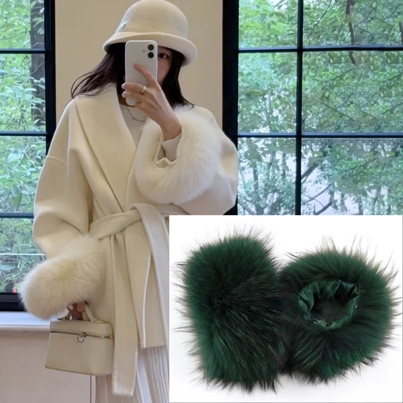 Nature Fur Cuffs Oversize Real Raccoon Fur Sleeves For Women Warm Natural Thick Arm Sleeve High Quality Fluffy Wrist Cuff