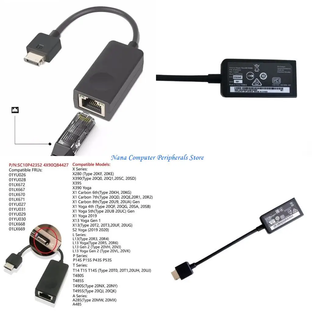 F68C RJ45 Ethernet Extension Dongle Cable Cable Adapter لـ X280 x390 x395