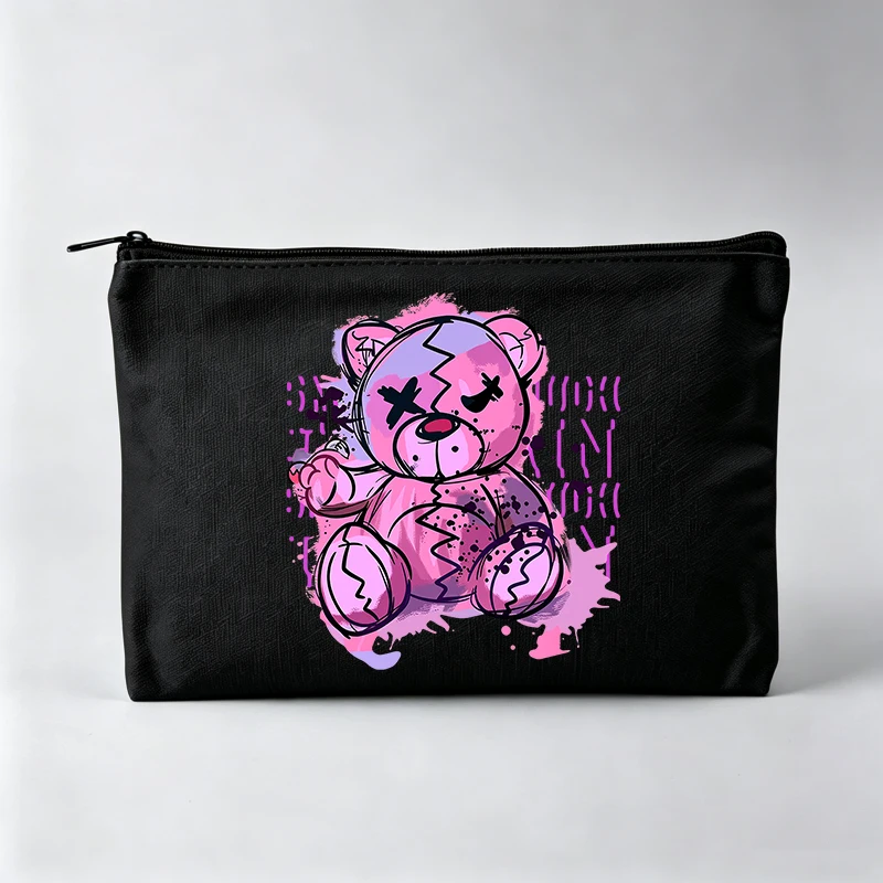 Teddy Bear Graphic Makeup Bag, Urban Style Cosmetic Pouch for Daily Use