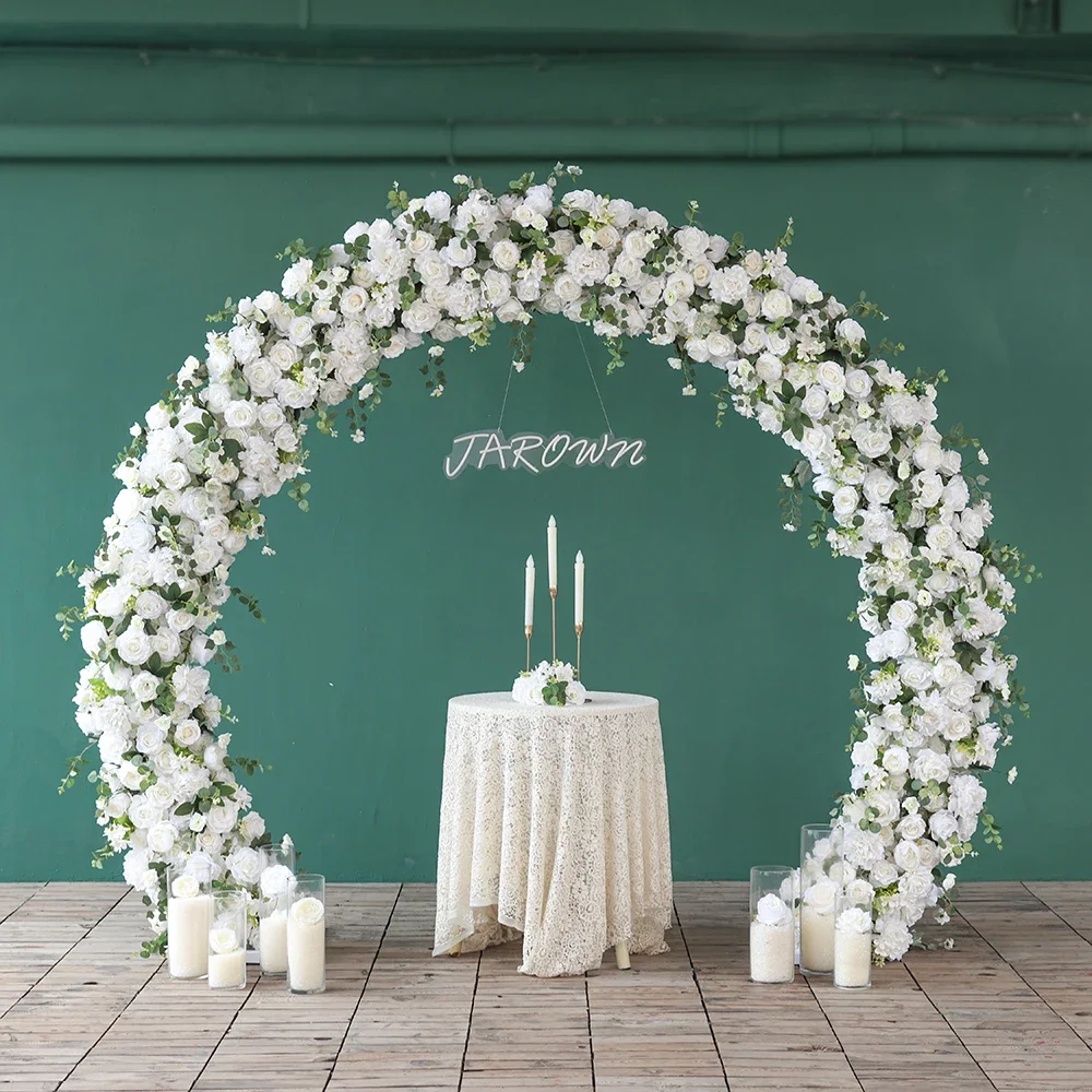 

Stunning Backdrop Arch Fleurs Artificielles Mariage Romantic Decoration Custom Green White Rose Floral Arrangement Props HY2366