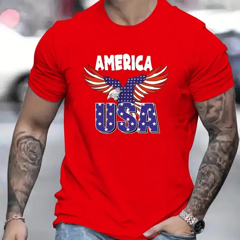 American Eagle Men\'s T-Shirt Casual Short Sleeved Tees Top Fashion 3d Animal Print Pattern T-Shirts Summer Loose Men\'s Clothing